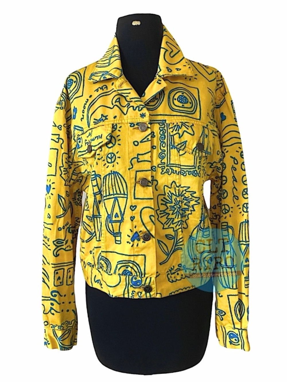 vtg Moschino • Yellow Graffiti Denim Jacket (40)